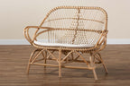 Baxton Studio Jayden Modern Bohemian White Fabric Upholstered and Natural Brown Finished Rattan Loveseat WhiteMaterial