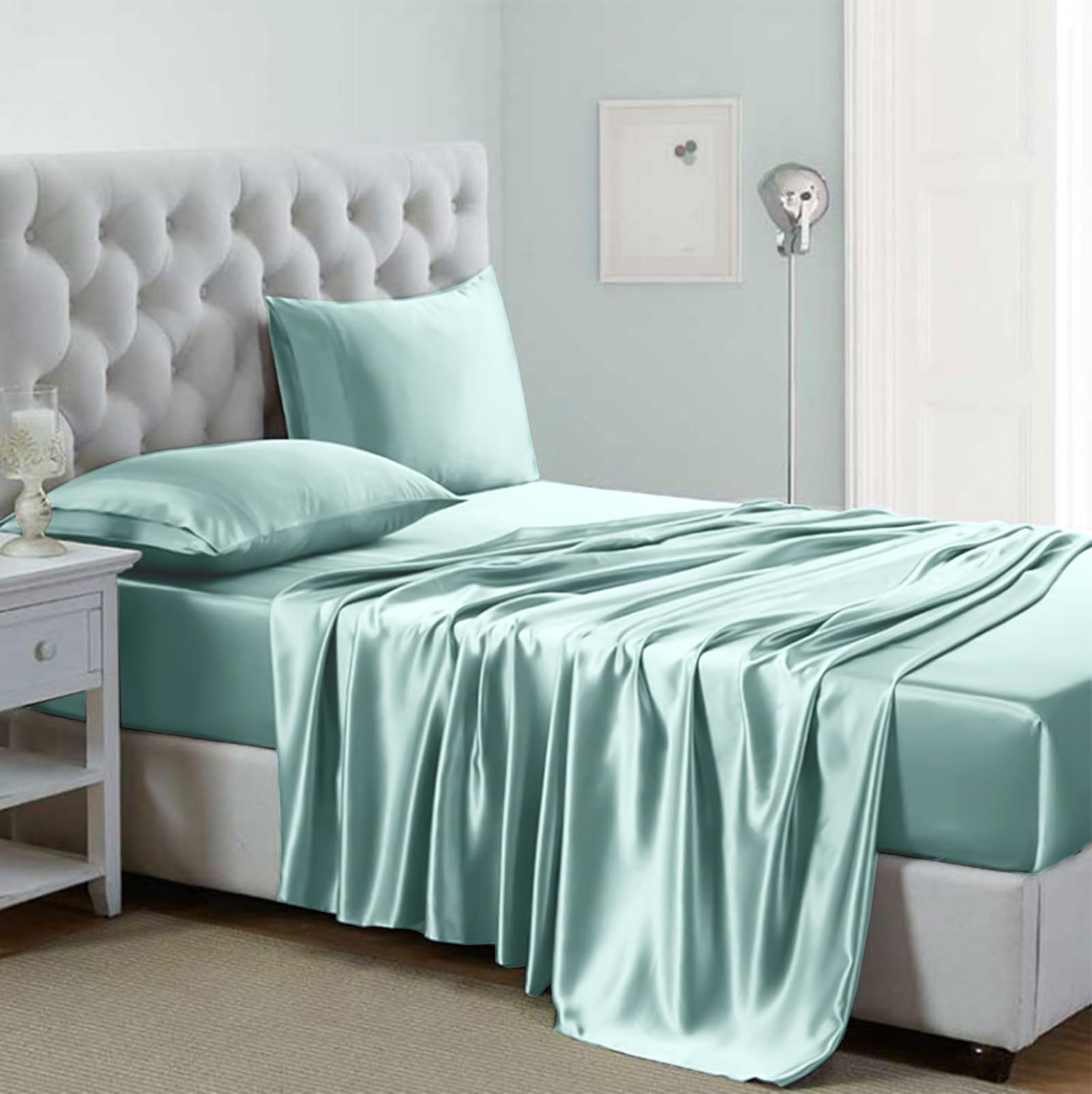 Lanest Housing Silk Satin Sheets, Queen Size Satin Bed Sheet Set With Deep Pockets, Cooling Soft And Hypoallergenic Sheets Queen