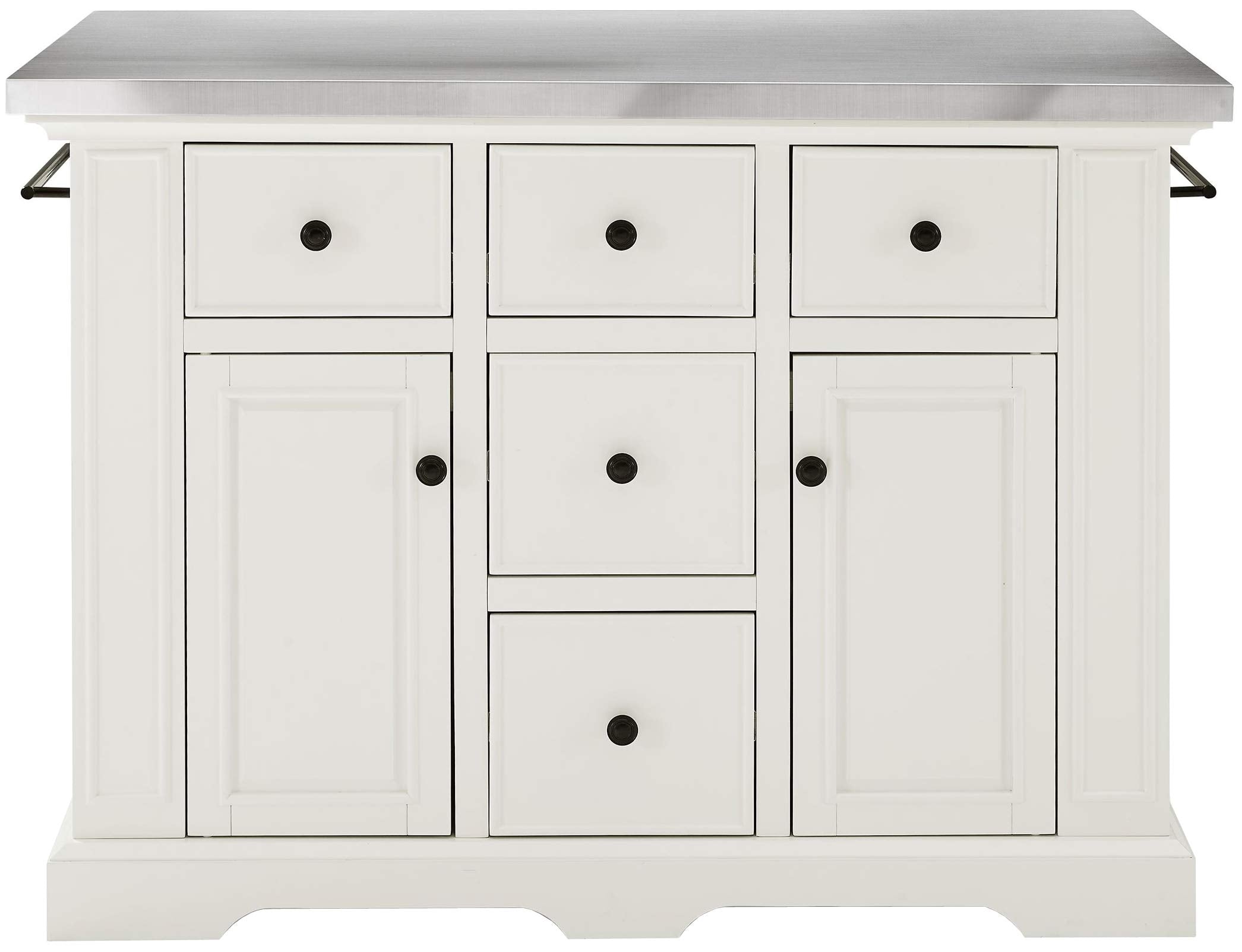 Crosley Furniture Julia Stainless Steel Top Kitchen Island with Storage Drawers, Shelves, and Spice Rack, White