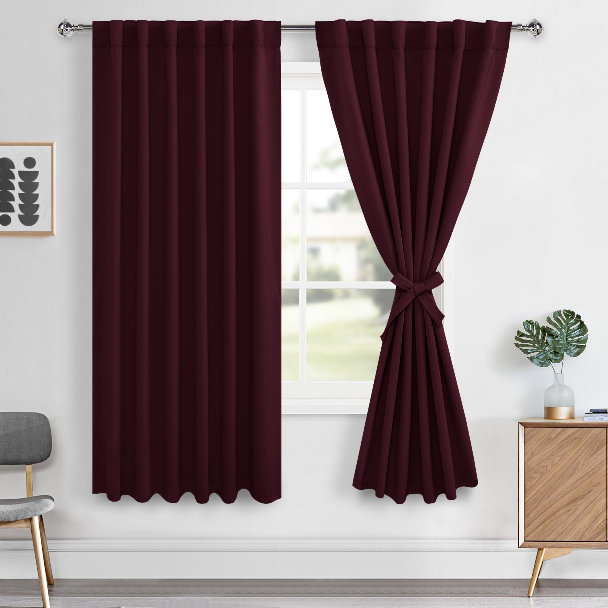 Hiasan Back Tab Blackout Curtains 2 Panels, Rod Pocket Christmas Curtains for Bedroom, Room Darkening Curtains for Living Room, 