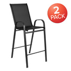Flash Furniture 2 Pack Brazos Series Black Outdoor Barstool With Flex Comfort Material And Metal Frame