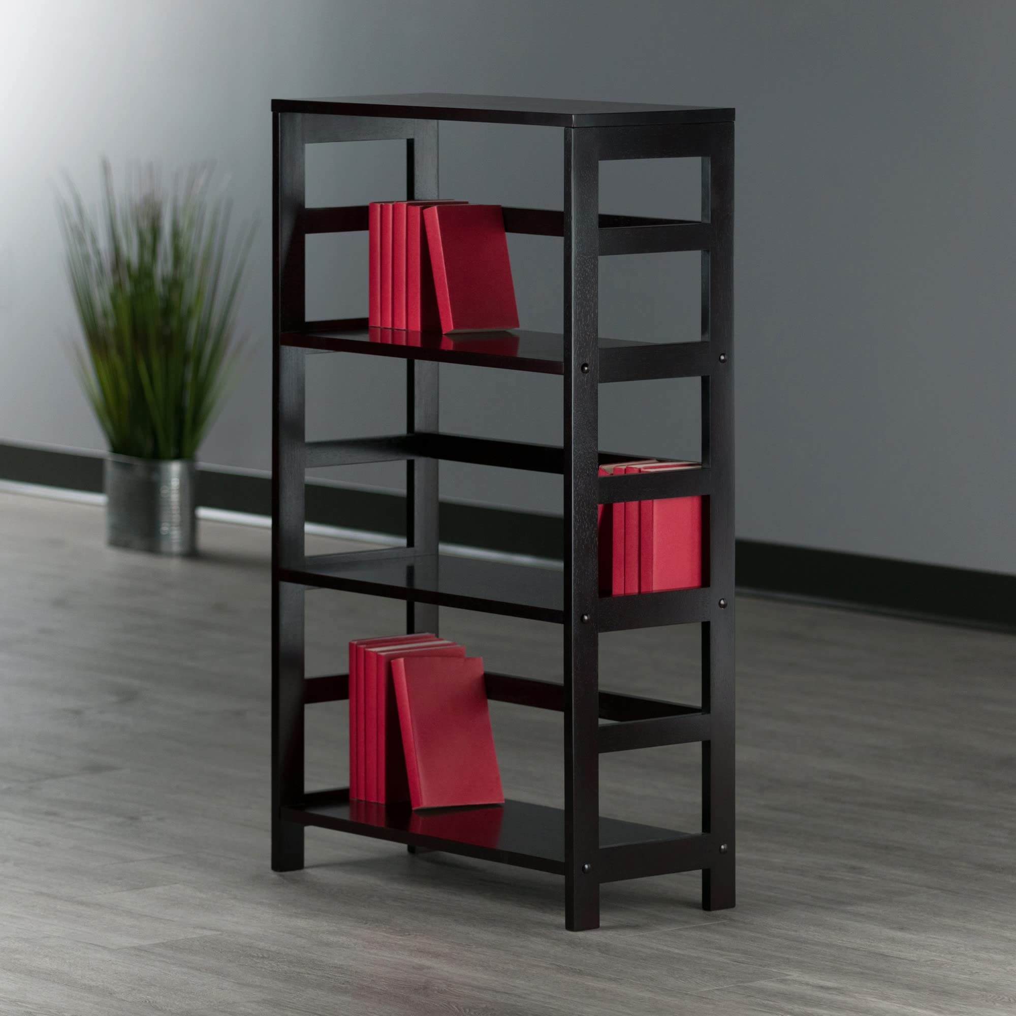 Winsome Leo 3-Tier Storage Shelf, for Living Room, Home Office, Bedroom, Espresso