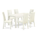 East West Furniture CAIP7-LWH-W 7 Piece Modern Dining Table Set Consist of a Rectangle Wooden Table and 6 Dining Room Chairs, 36x60 Inch, Linen White