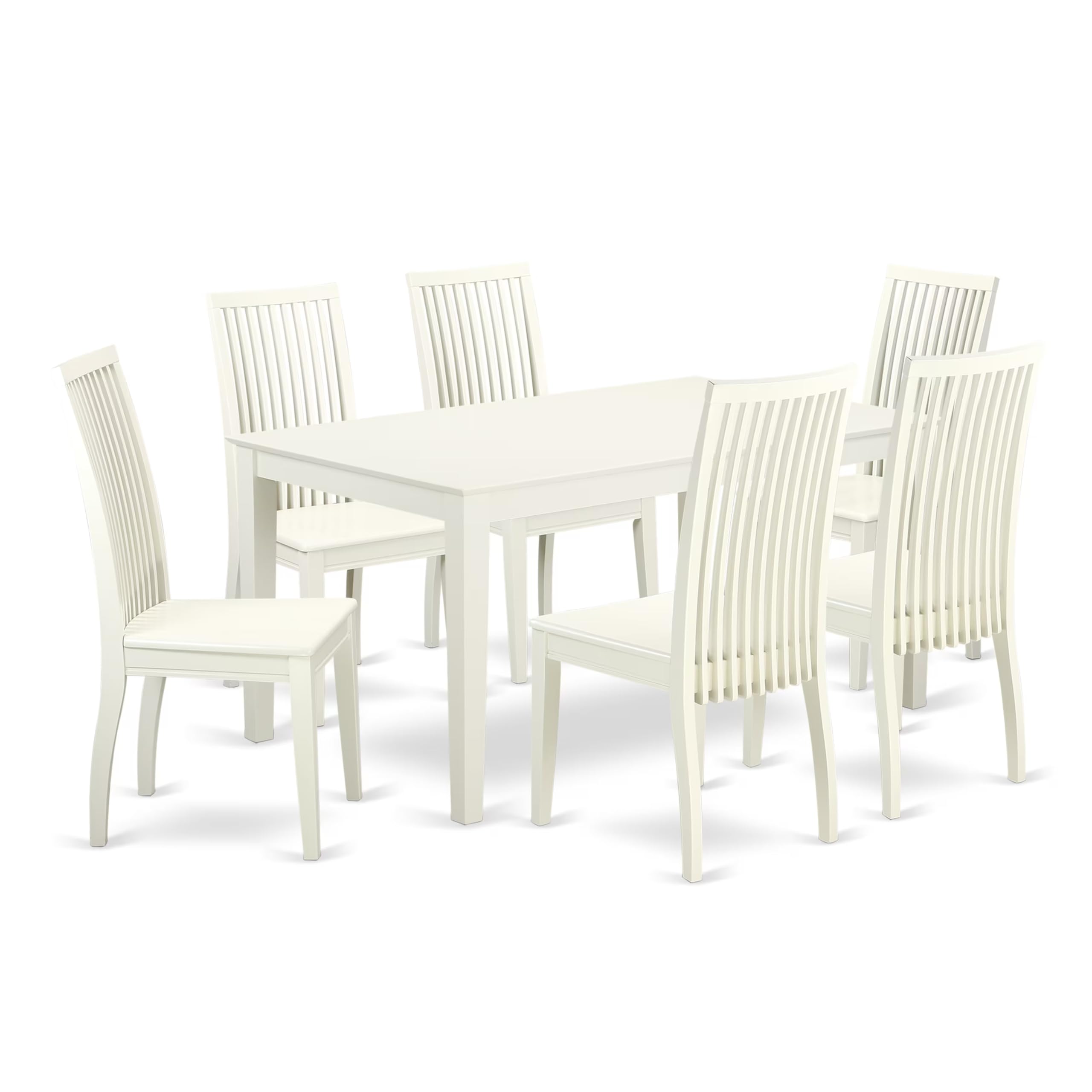 East West Furniture CAIP7-LWH-W 7 Piece Modern Dining Table Set Consist of a Rectangle Wooden Table and 6 Dining Room Chairs, 36x60 Inch, Linen White
