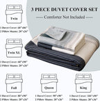Lifetb Cotton Stripe Duvet Cover Full Size Gray Blue White Stripe Comforter Cover Modern Style Geometric Stripe Bedding Set For
