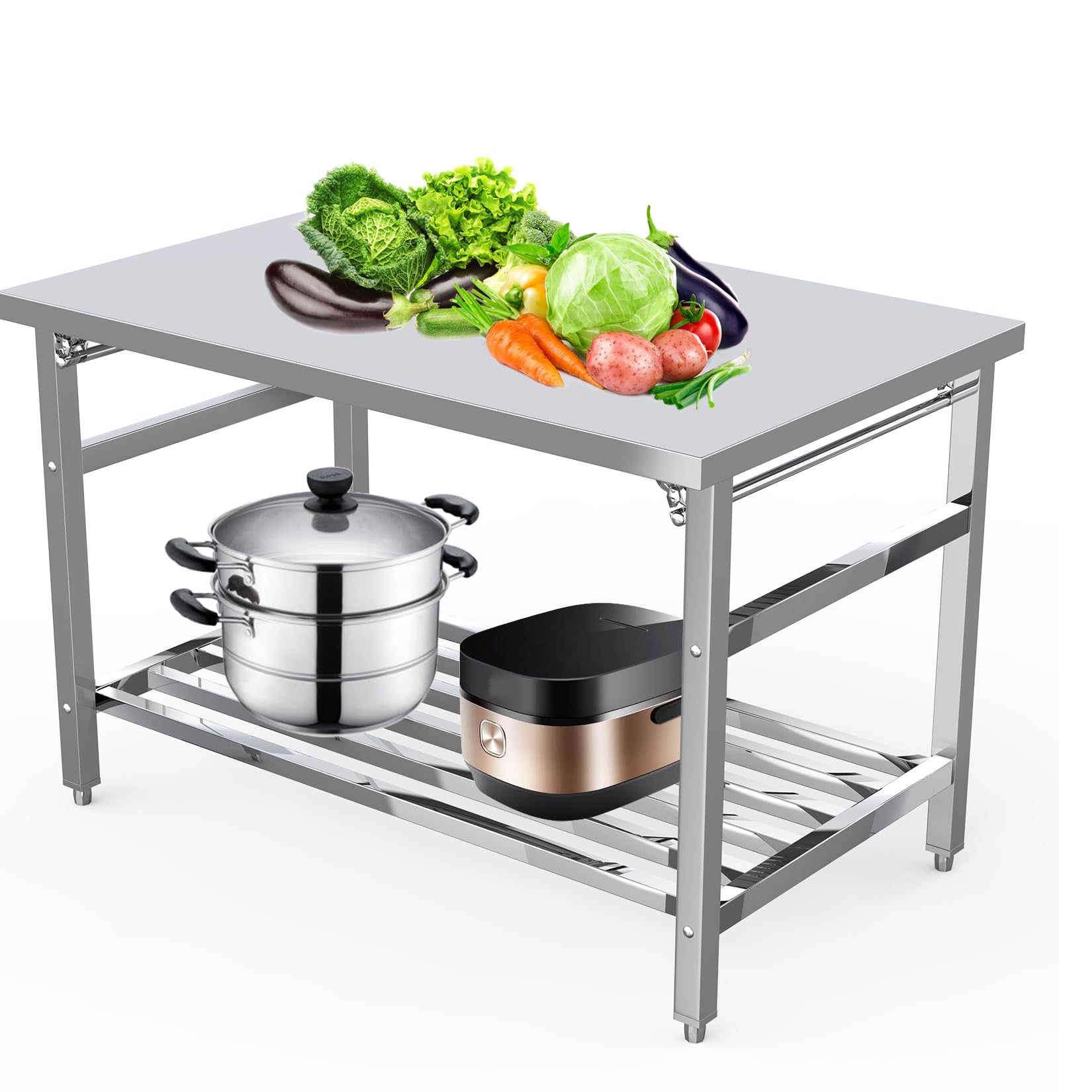 48x30 Inch Stainless Steel Work Table - NSF Commercial Heavy Duty Folding Prep Table with Adjustable Undershelf for Restaurant, 