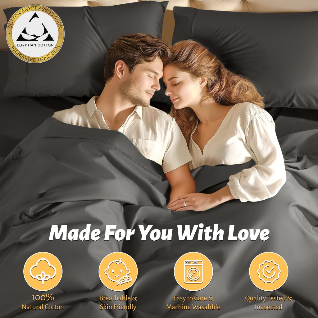 Shilucheng 100% Egyptian Cotton Sheets Set - 1000 Thread Count,Luxury Cotton Bed Sheets,Breathable & Cooling Bedding And Pillow Cases, 16 Inch Deep Pocket - 4 Piece (Dark Grey, Full)
