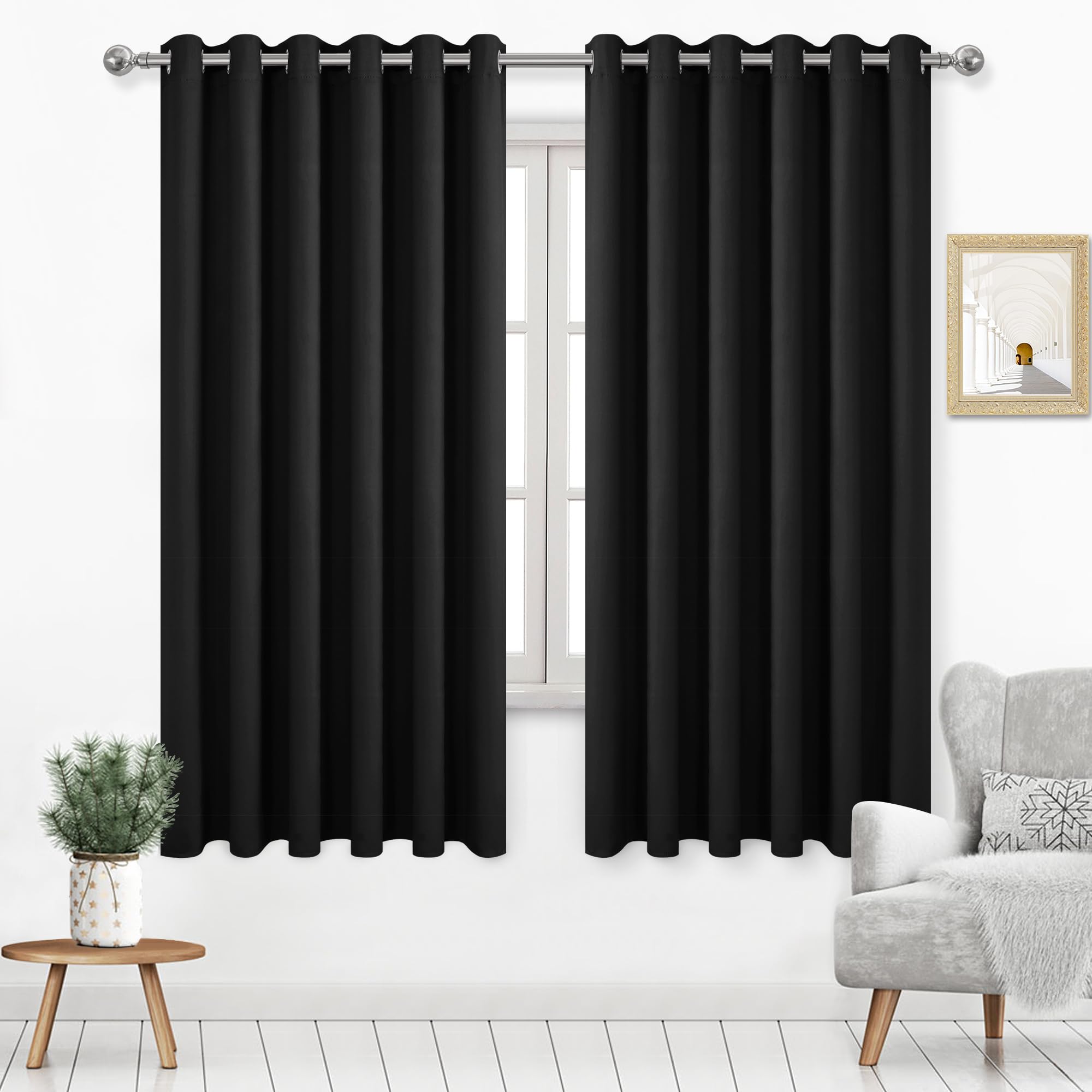 Dwcn Blackout Curtains 63 Inch Length, Room Drakening Curtains For Bedroom, Grommet Living Room Curtains Extra Wide Curtains, Bl