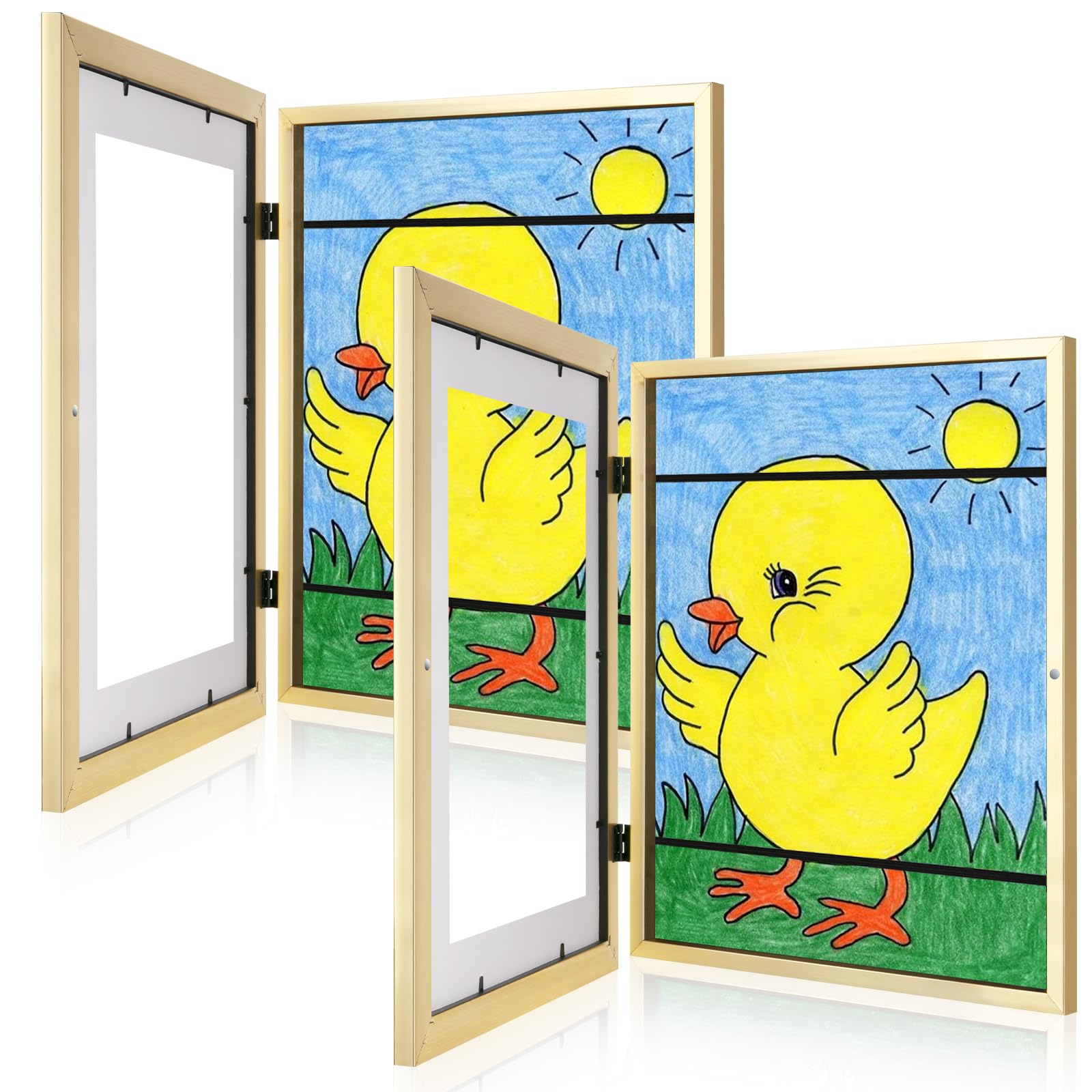 [2Pack] Kids Art Frames, 11x14 Front Opening Kids Artwork Frames Changeable, Gold Artwork Display Storage Frame for Wall, Holds 