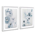 ArtbyHannah Framed Bathroom Wall Art, 12x16 Botanical Wall Art with Blue Watercolor Flowers Deckled Edge Print for Bedroom, Whit