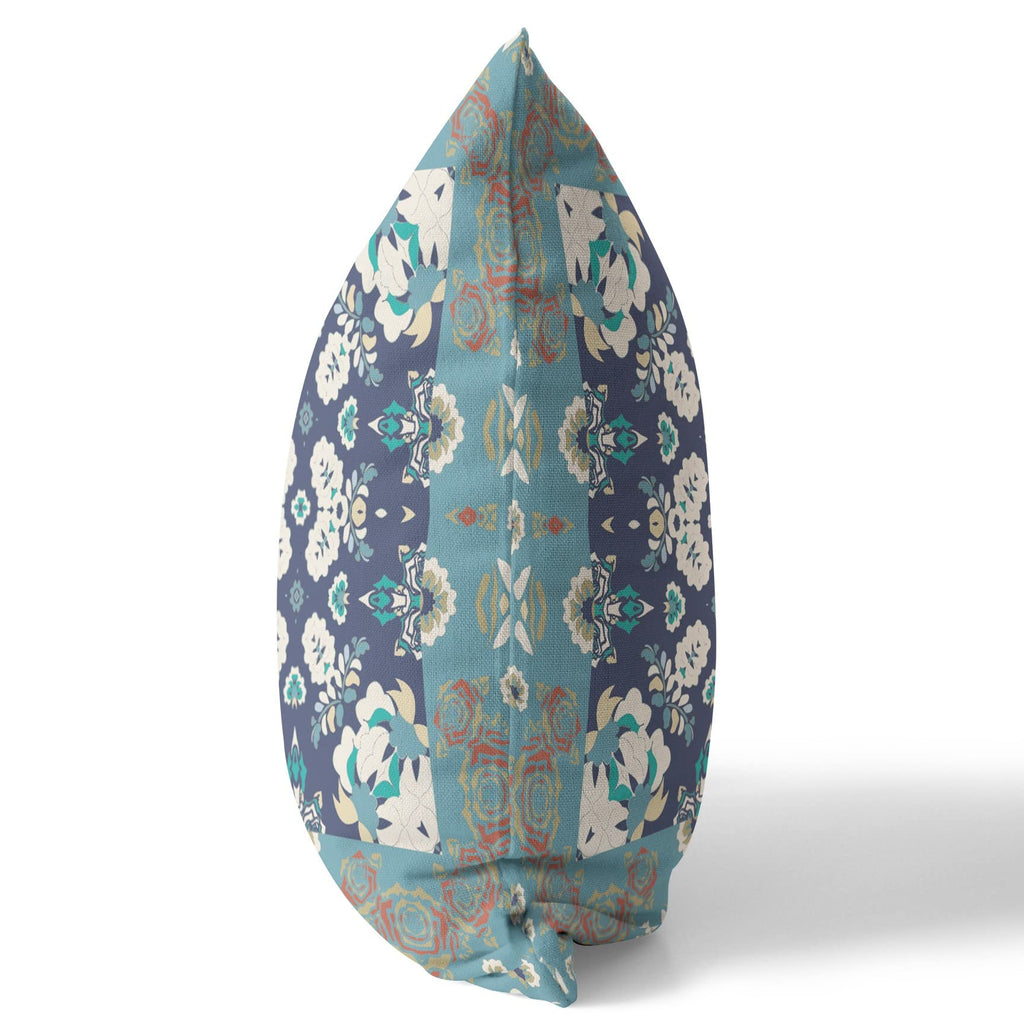 HomeRoots 26' X 26' Gray and Blue Broadcloth Floral Throw Pillow