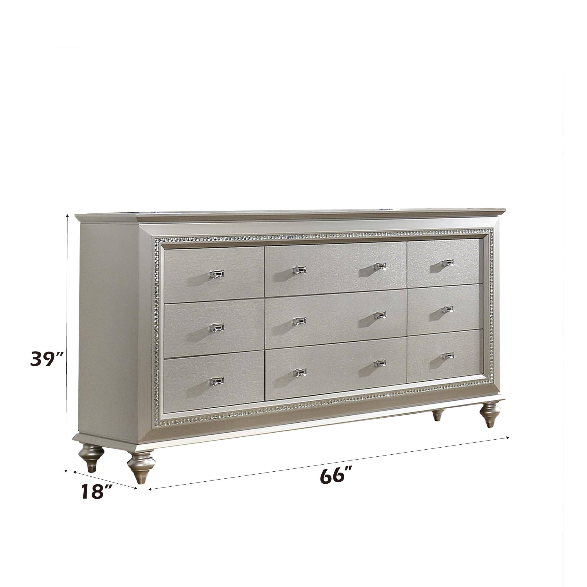 Acme Kaitlyn Rectangular Wood 9-Drawer Dresser With In Champagne White