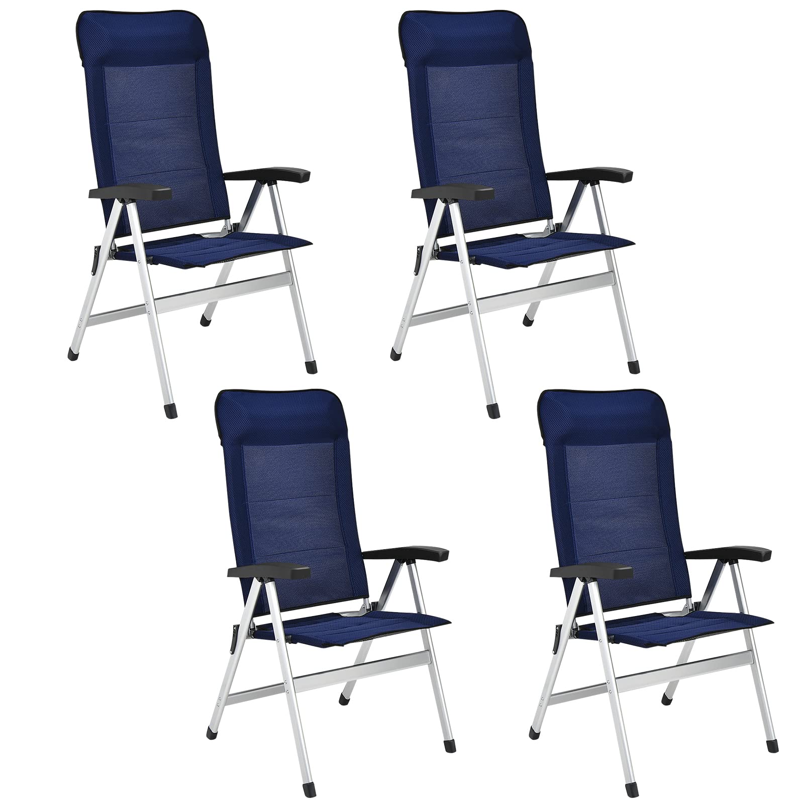Tangkula Set of 4 Patio Folding Chairs, Portable Reclining Chairs with 7-Position Adjustable Back & Padded Headrest, Outdoor Ind