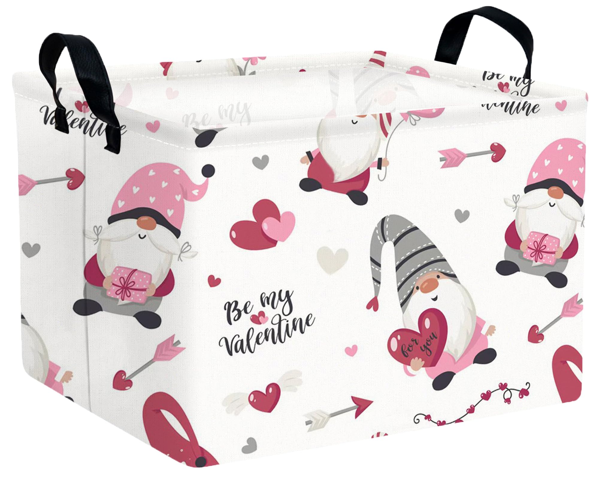 MYFLOCY Large Valentines Day Basket Heart Shaped Storage Bin for Gifts Collapsible Organizer Room Decor (Red Black Love You)