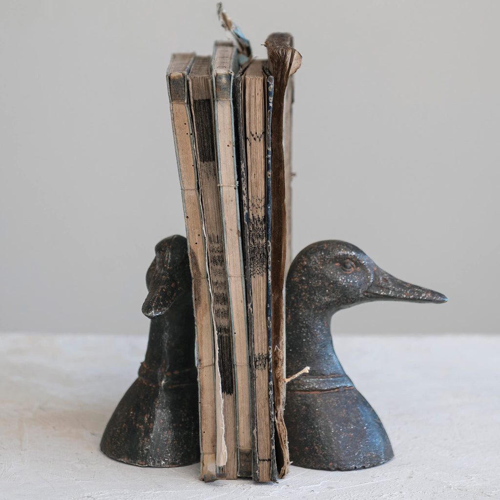 Creative Co-Op Decorative Distressed Cast Metal Duck Head Bookends, Black, Set Of 2