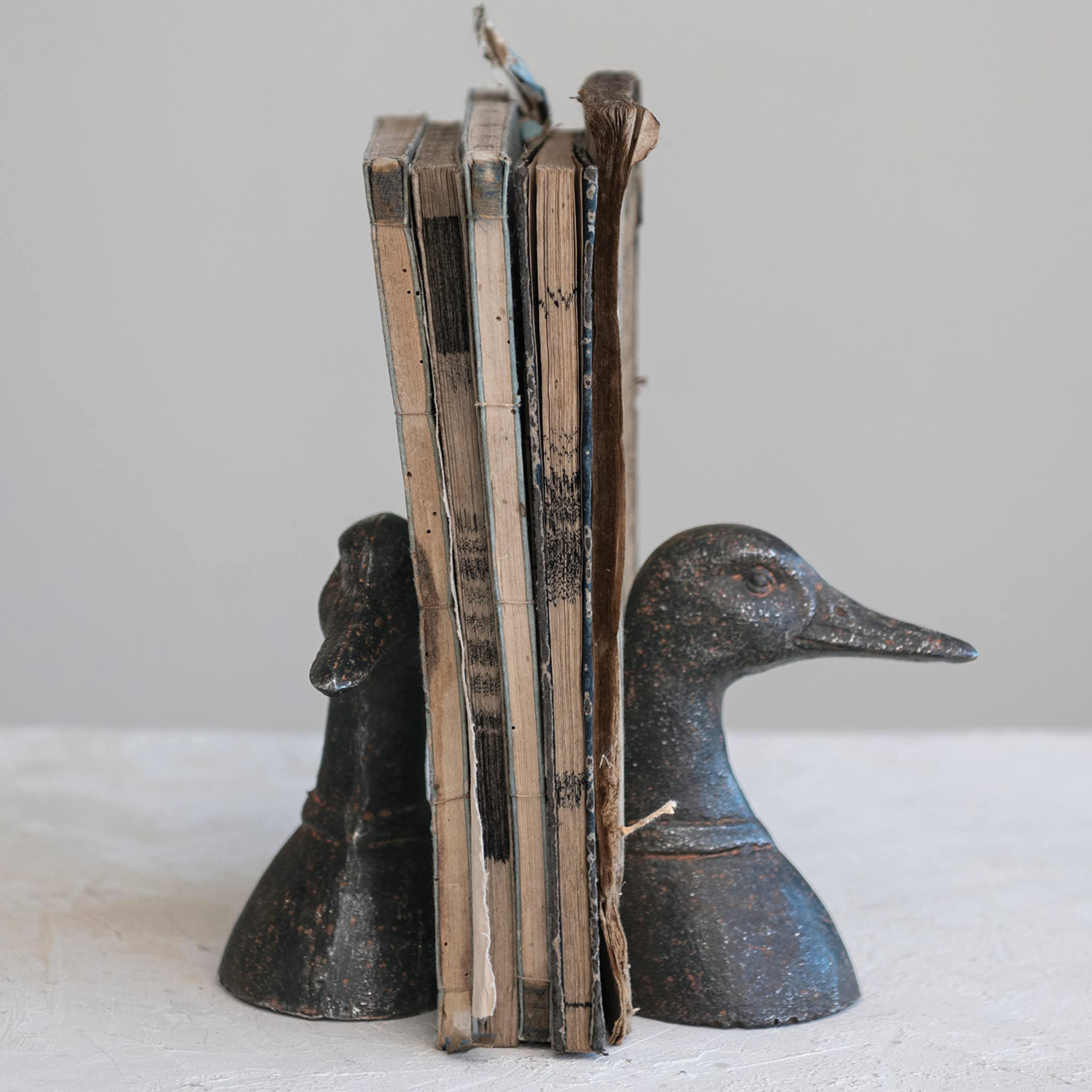 Creative Co-Op Decorative Distressed Cast Metal Duck Head Bookends, Black, Set Of 2