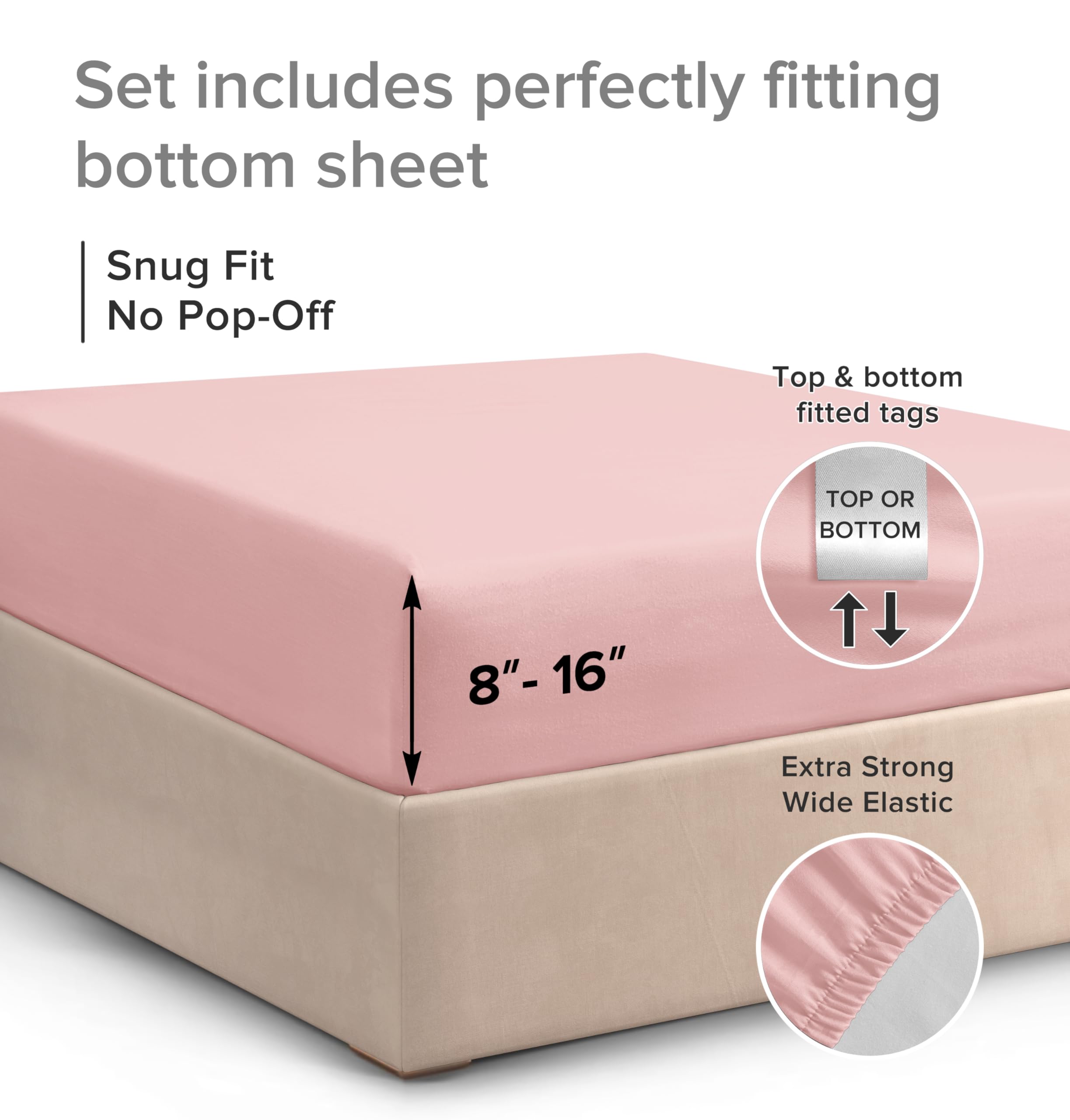 Full Size Fitted Bed Sheet - Hotel Luxury Single Fitted Sheet Only - Fits Mattress Up To 16 - Extra Soft, Wrinkle Free, Breathable & Cooling - Bottom Fitted Sheet - Baby Pink Single Fitted Sheet Only