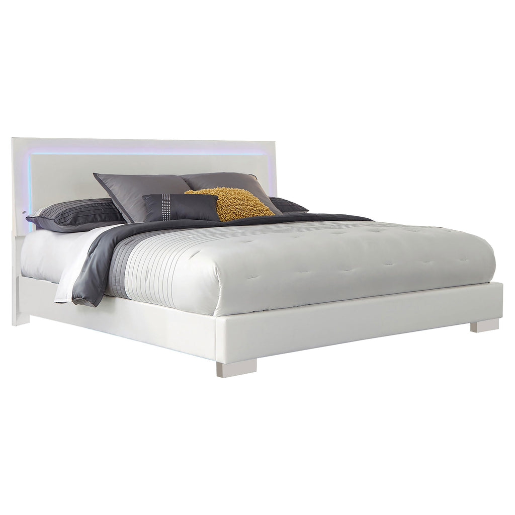 Coaster Home Furnishings Felicity Contemporary Leatherette Upholstered California King Size LED Panel Bed Frame 49-inch Headboard White High Gloss 203500KW