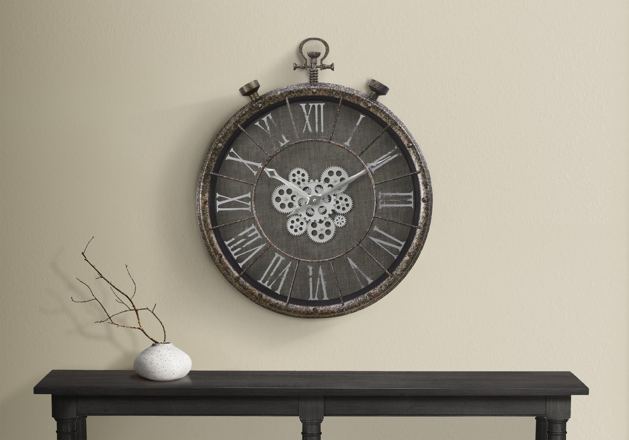 Monarch Specialties I 9075 Clocks, 24' Round, Gear Mechanism, Wall Clock, Grey, Transitional