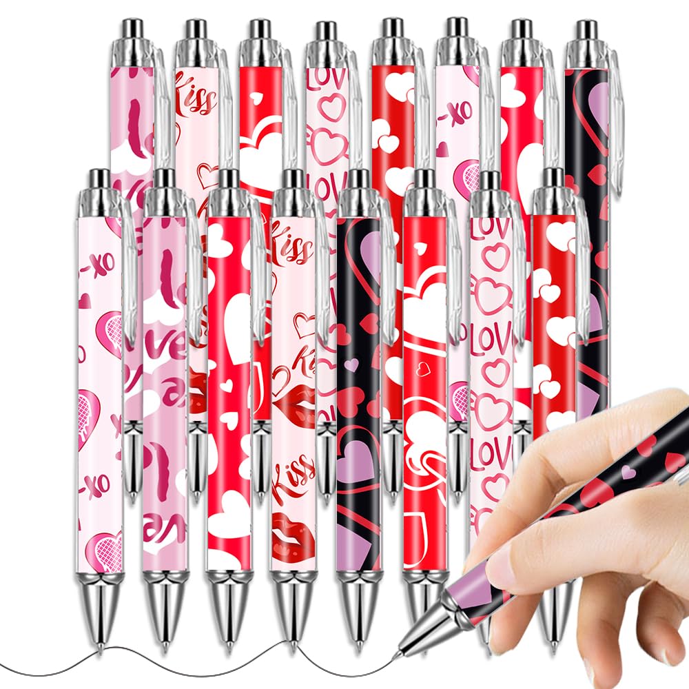 Aweelon 24Pcs Valentine'S Day Heart Shape Pens Bulk Cute Kawaii Retractable Decorative Pens 0.5 Mm Black Gel Ink Pens Novelty Pe