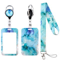 Teal Lanyard With Id Badge Holder, Marble Retractable Badge Reel Clip Keychain Lanyard For Key Men Women Work Name Id Card Badge
