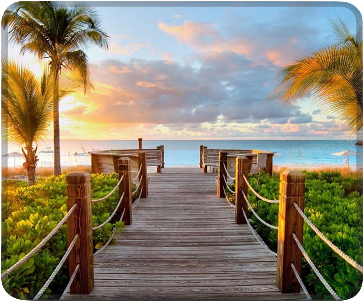 Track Palm Trees Beach Sea Ocean 98911 Customized Rectangle Mousepad, Gaming Mouse Pad Mouse Mat
