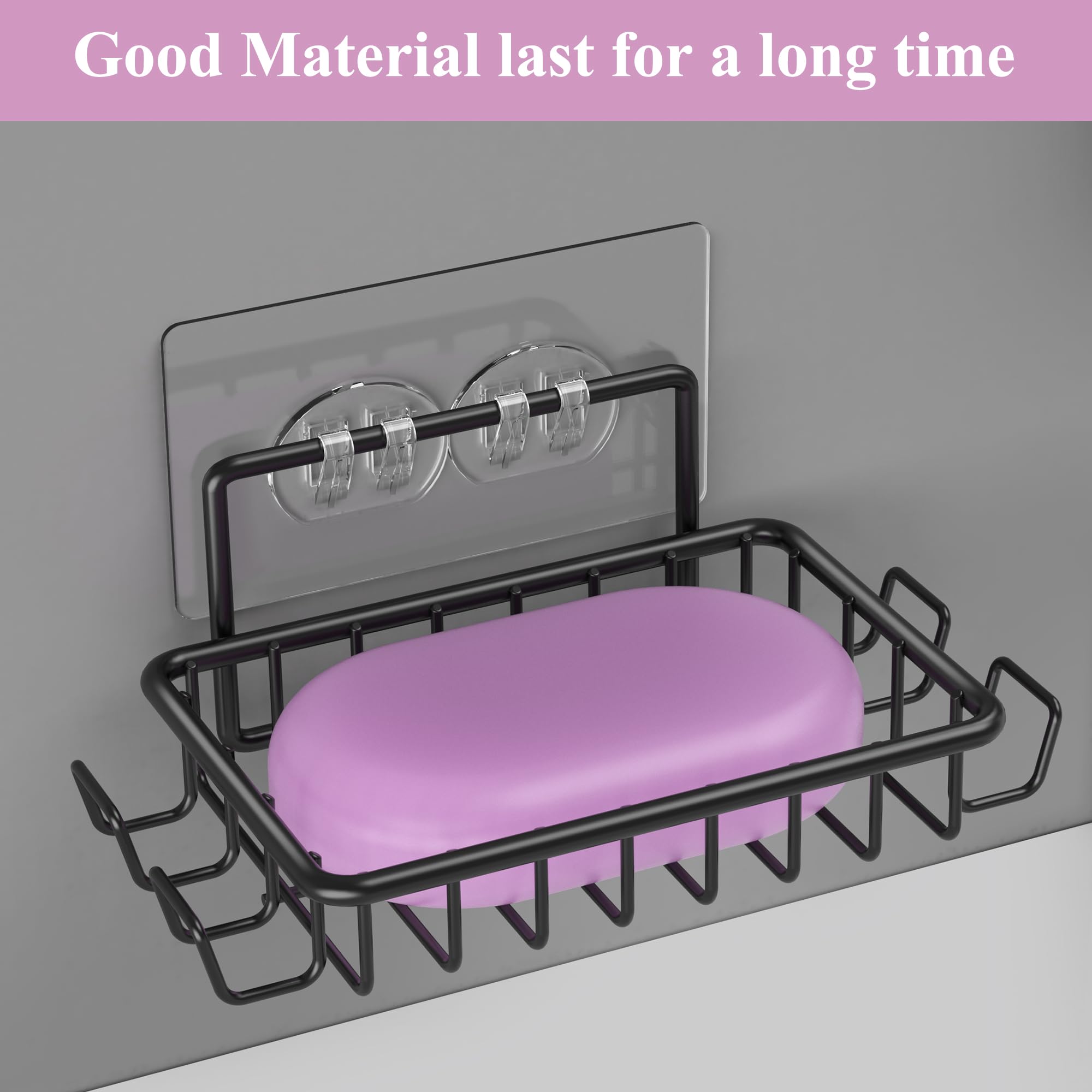 Ailibuligo Adhesive Soap Bar Holder Dish For Shower Wall With Hooks, Black, 4 Pack