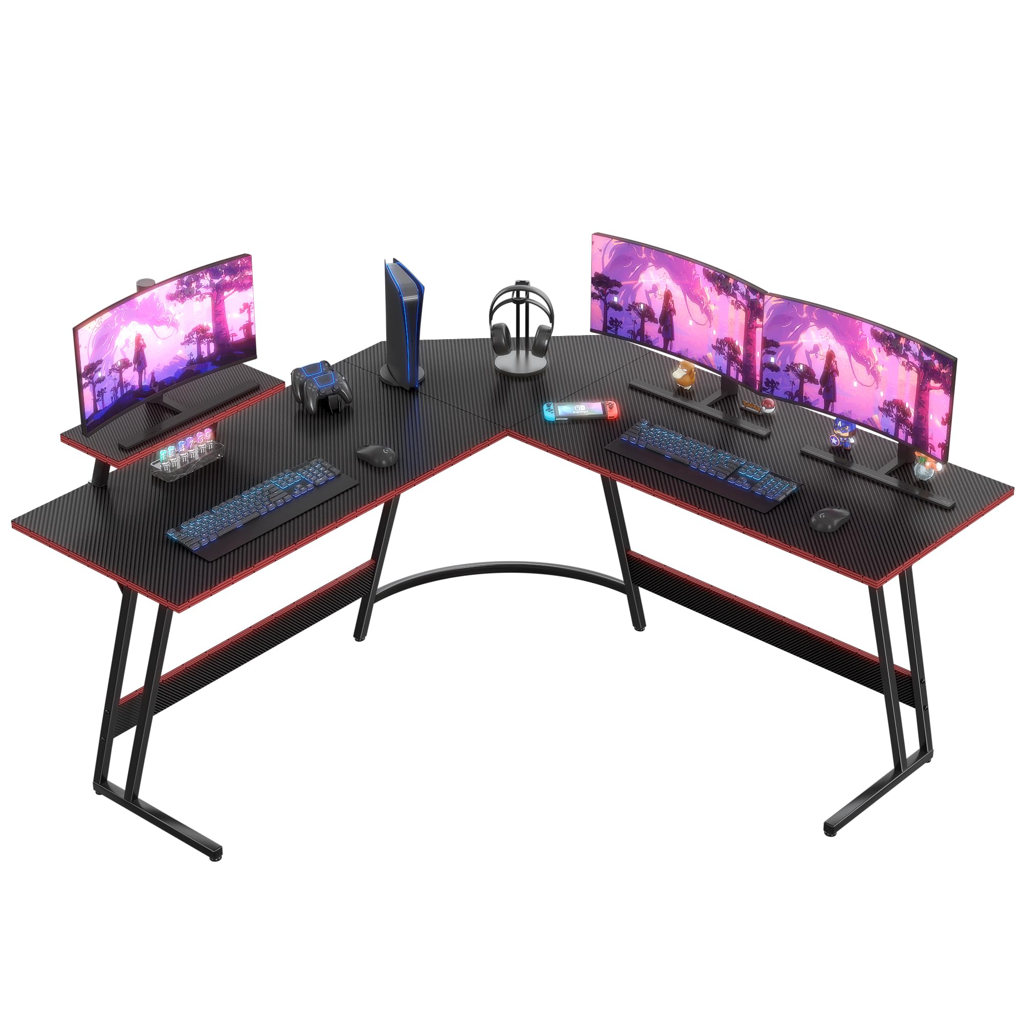 Homall L Shaped Gaming Desk Computer Corner Desk Pc Gaming Desk Table With Large Monitor Riser Stand For Home Office Sturdy Writing Workstation (Black, 66 Inch)