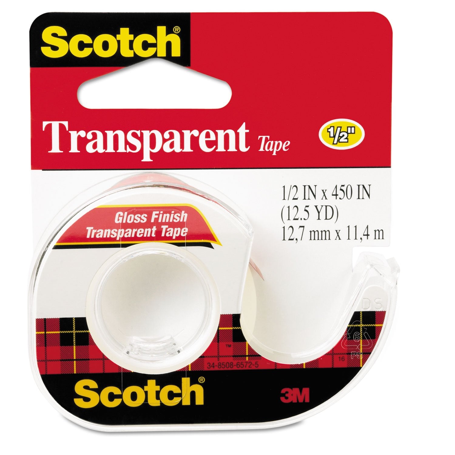 Scotch(R) Transparent Tape In Dispenser, 1/2In. X 450In, Clear