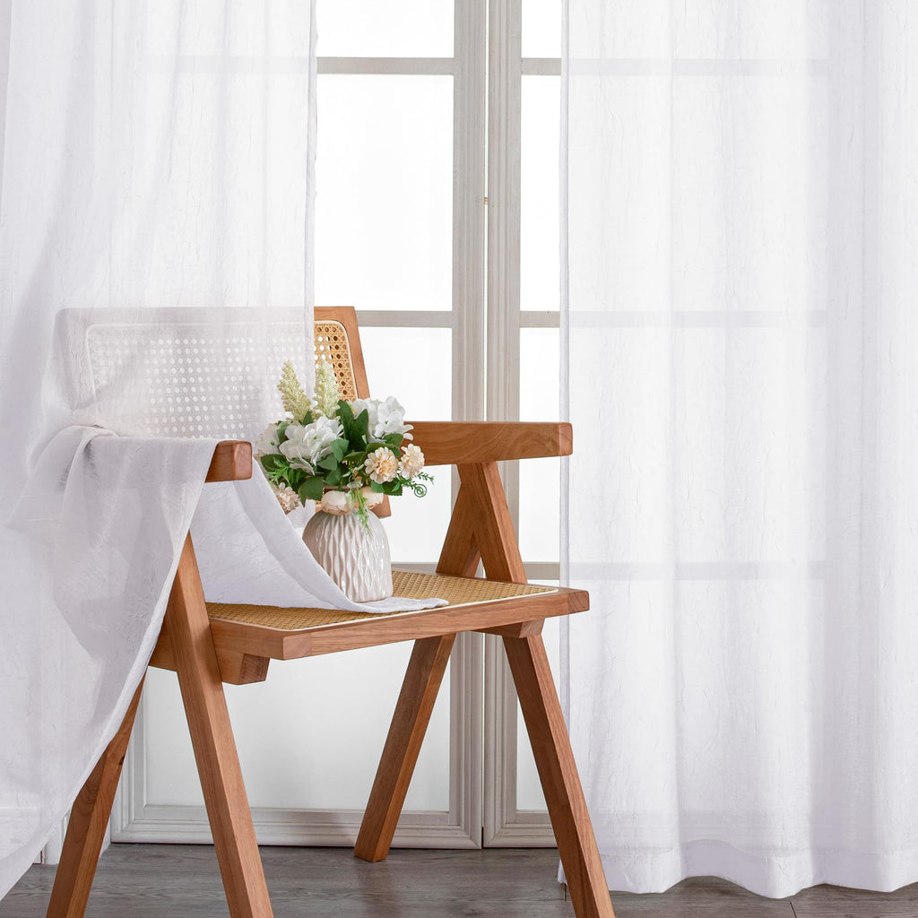 Chyhomenyc Crushed Sheer White Curtains 72 Inch Length 2 Panels, Light Filtering Solid Crinkle Voile French Door Curtian for Bed