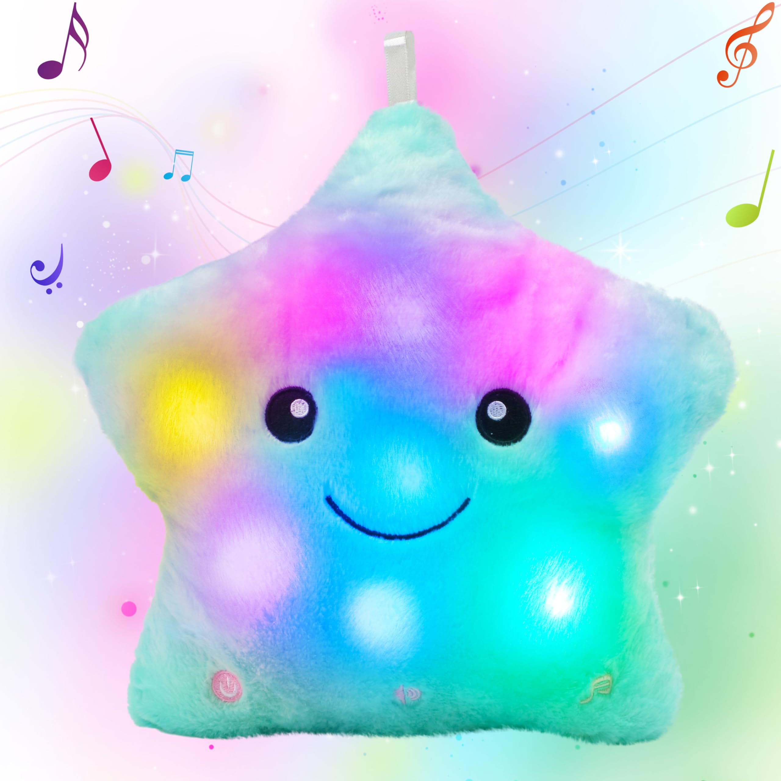 Cuteoy 13' Musical Green Star Plush Pillow Glowing Twinkle Night Light Stuffed Animal Led Toys Adjustable Volume Birthday For G