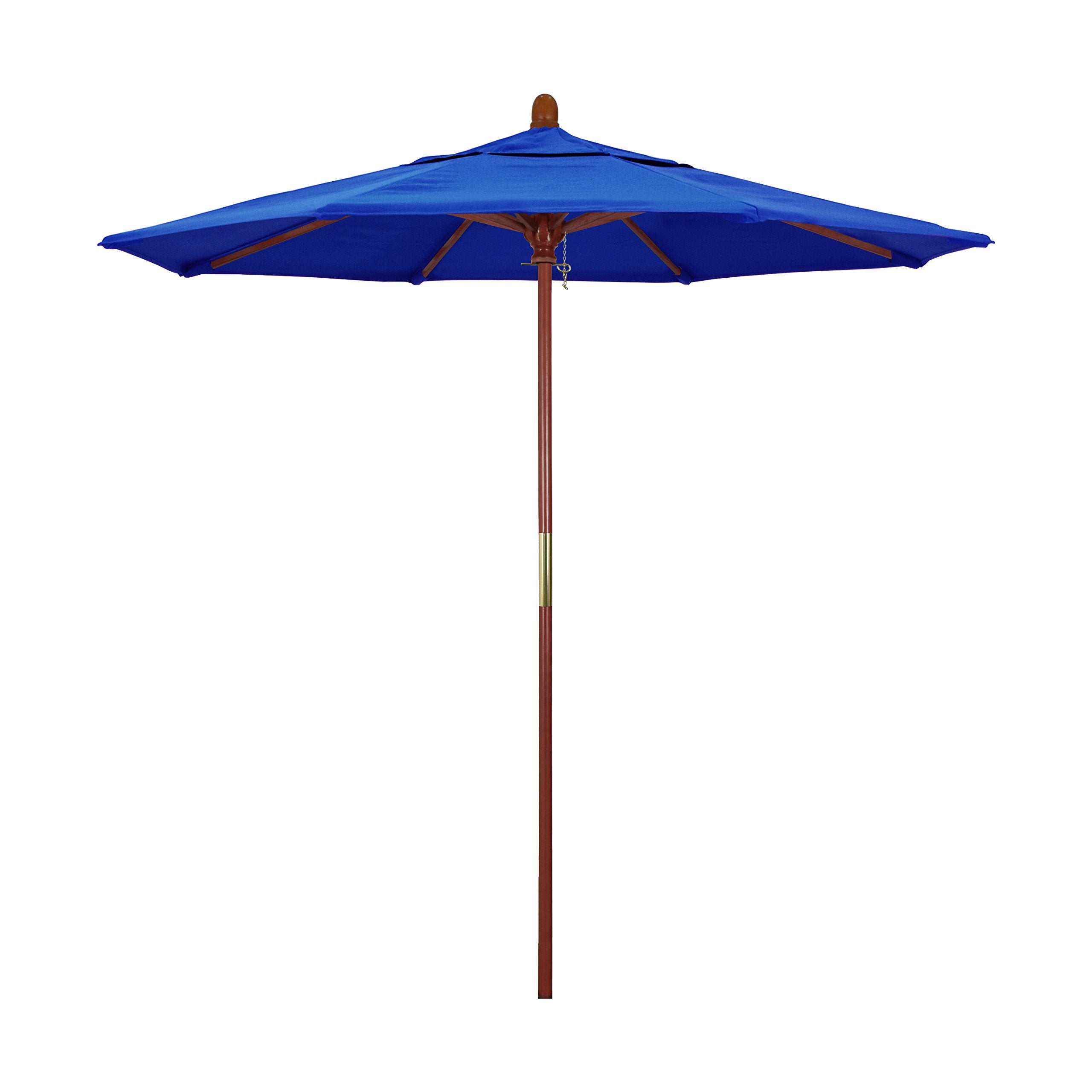 California Umbrella 7.5' Round Hardwood Frame Market Umbrella, Stainless Steel Hardware, Push Open, Pacifica Pacific Blue