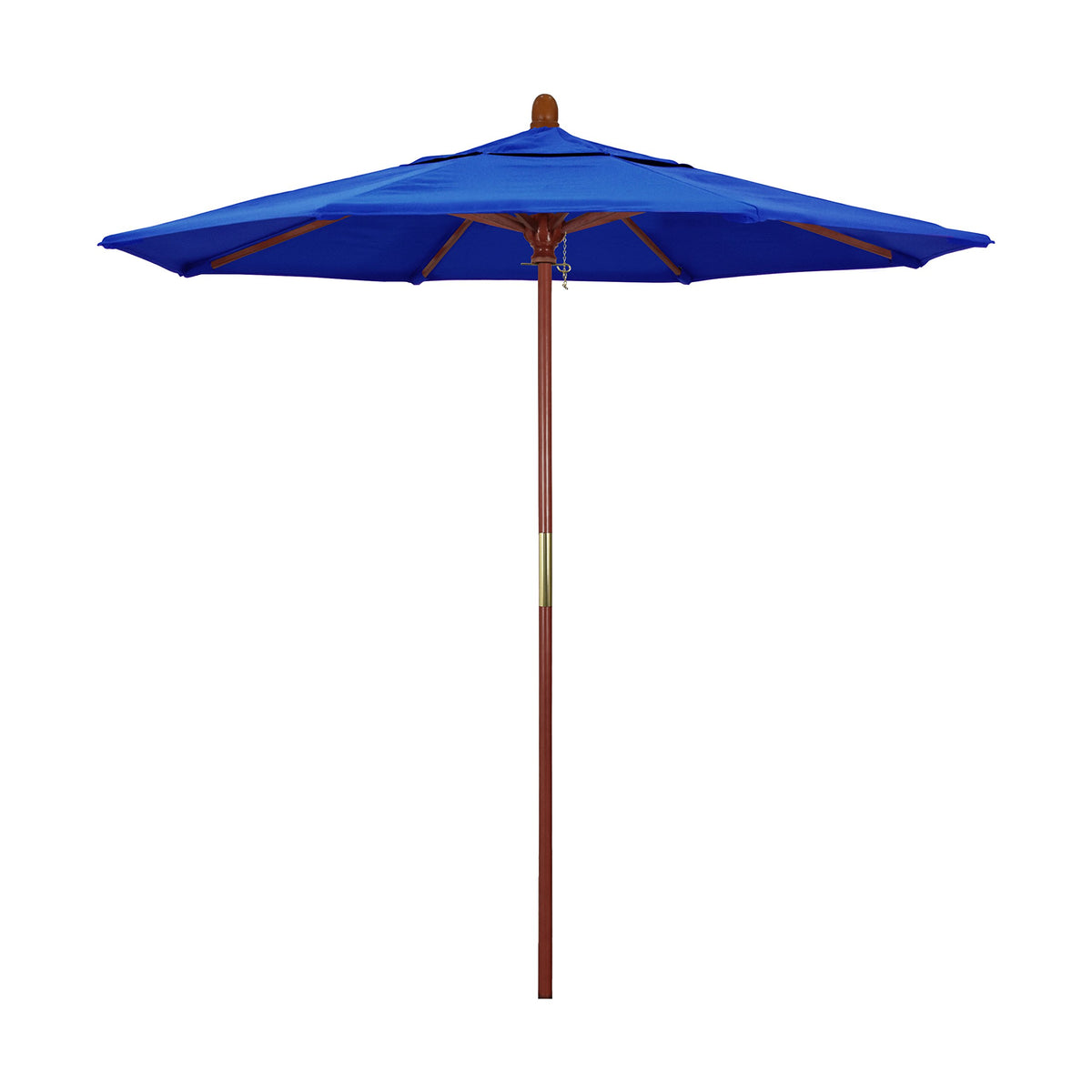 California Umbrella 7.5' Round Hardwood Frame Market Umbrella, Stainless Steel Hardware, Push Open, Pacifica Pacific Blue