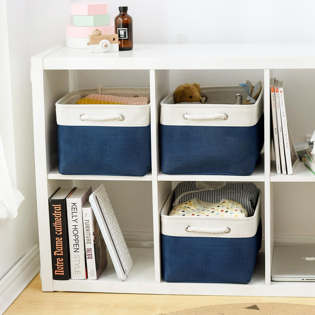 Thewarmhome Collapsible Storage Bin For Shelves - Large 3 Pack 16X12X8 Inch Storage Basket For Organizing With Handles, Canves S