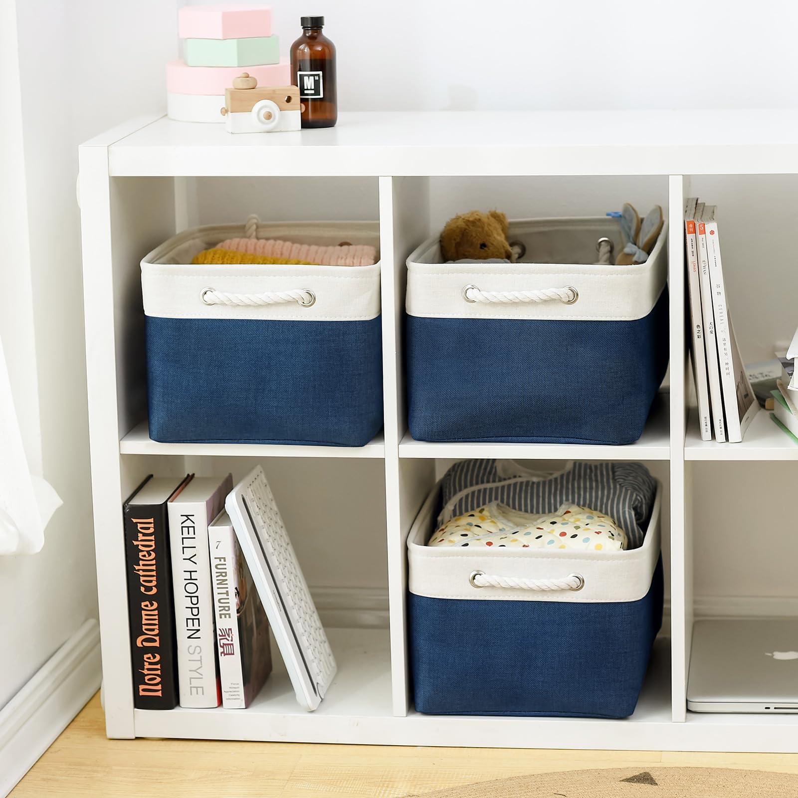Thewarmhome Collapsible Storage Bin For Shelves - Large 3 Pack 16X12X8 Inch Storage Basket For Organizing With Handles, Canves S