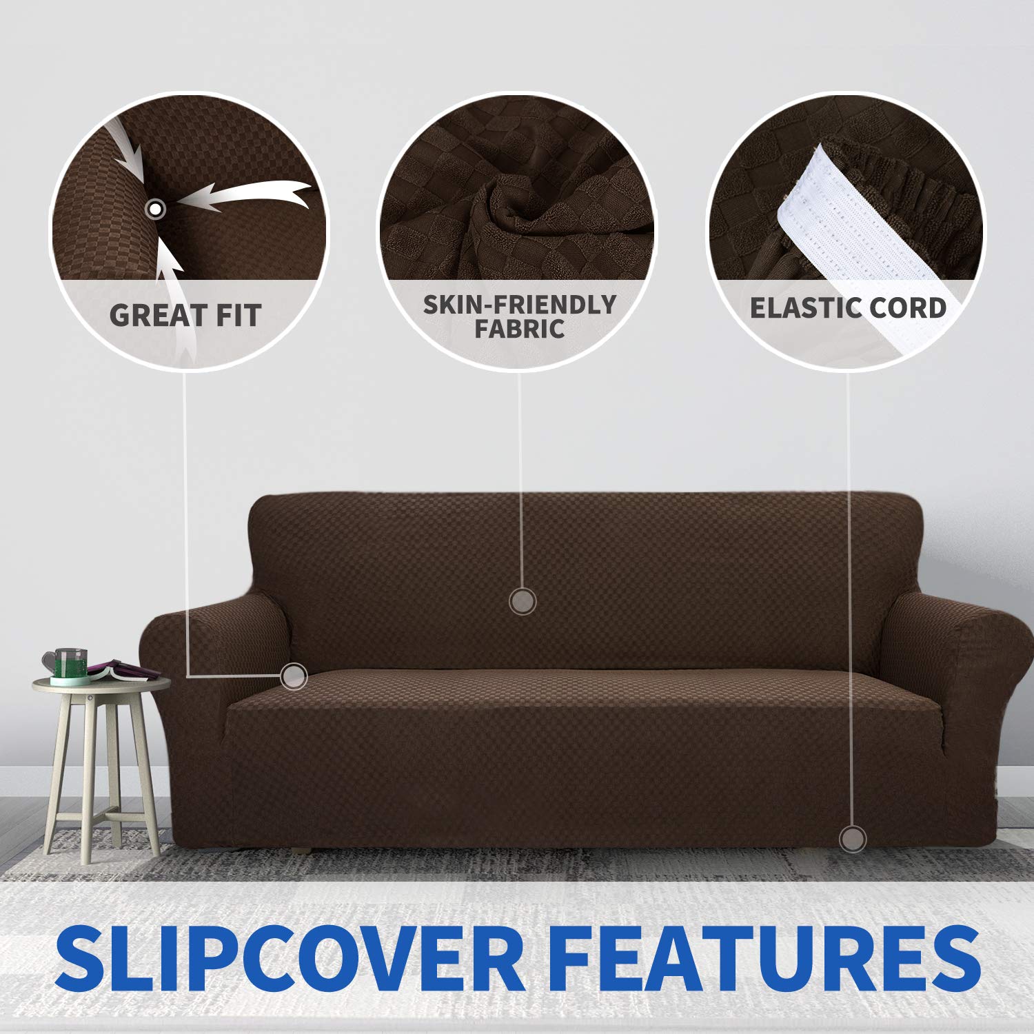 Znsayotx 1 Piece Jacquard Couch Covers For 3 Cushion Couch High Stretch Sofa Cover For Pets Dogs Anti Slip Extra Large Sofa Slipcovers Furniture Protector (Xl Sofa, Dark Coffee)