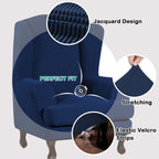 Turquoize Wingback?hair?overs 2 Piece?ing?hair?lipcover Stretch Slipcovers For Wingback Chairs Wing Chair Cover Spandex Jacquard Fabric With Elastic Bottom Non-Slip Furniture Cover, Navy