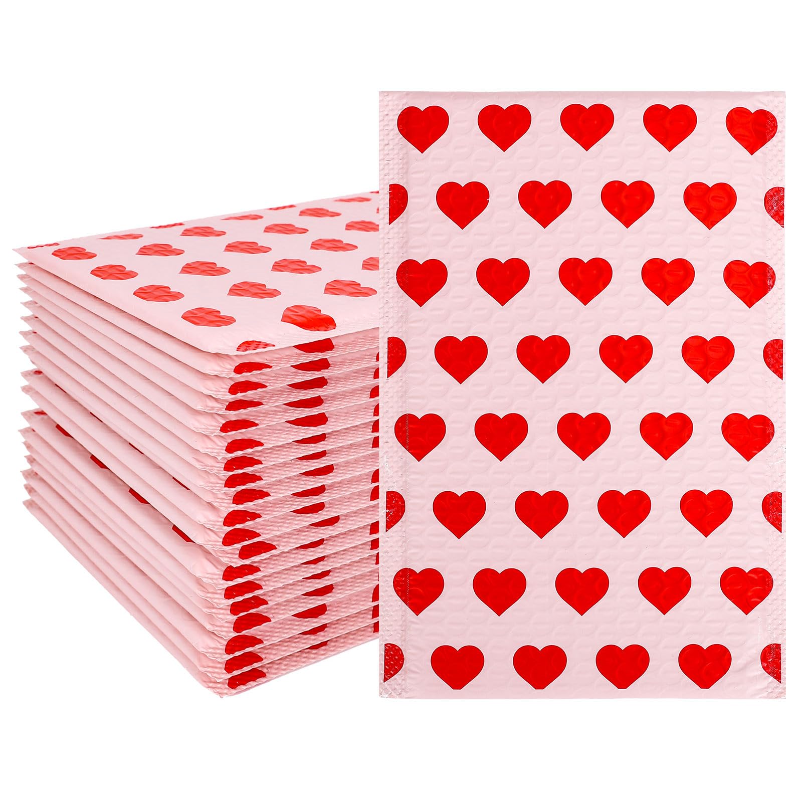 Whaline 50Pcs Valentine'S Day Bubble Mailers Red Heart Poly Padded Envelope Self Seal Mailer Bag For Small Business Boutique Pac
