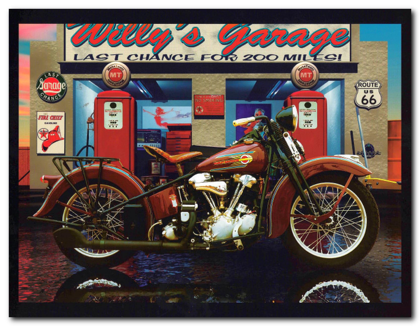 Harley Davidson Willys Garage Vintage Motorcycle Route 66 Wall Decor Art Print Poster (16x20)