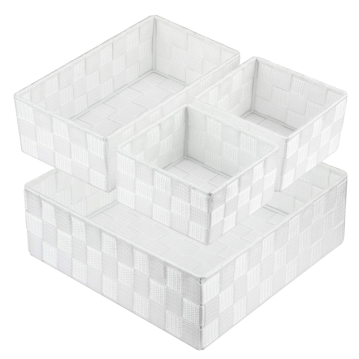 Posprica Woven Storage Box Cube Basket Bin Container Tote Organizer Divider for Drawer,Closet,Shelf, Dresser (White)