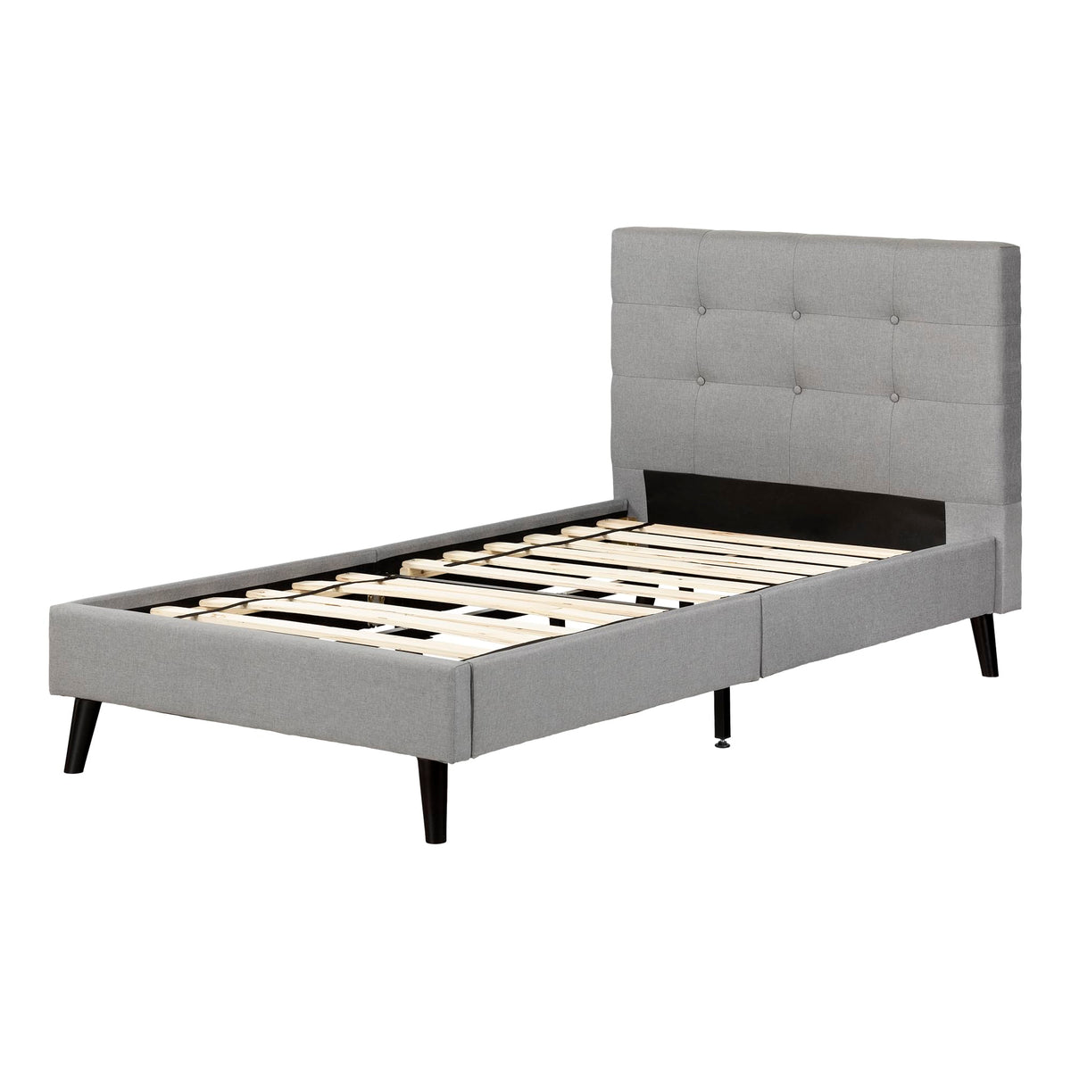 South Shore Dylane Upholstered Platform Bed And Headboard, Twin, Soft Gray