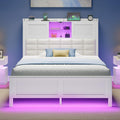 Rolanstar Bed Frame Twin Size with Charging Station, Bookcase Headboard Bed with LED Light and Sliding Doors, Platform Bed with 