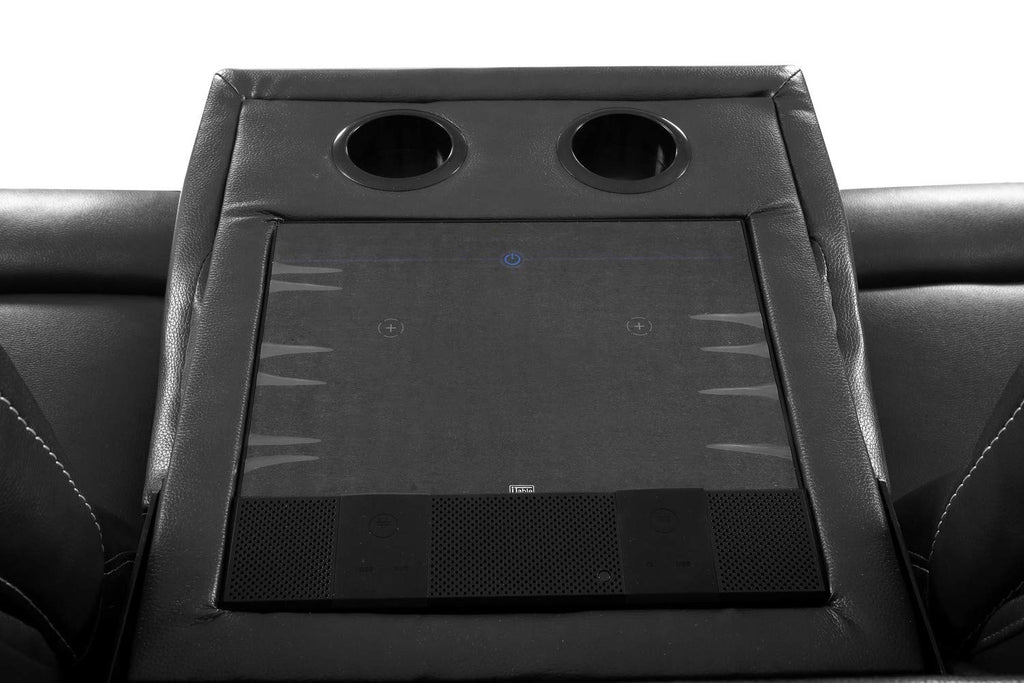 HomeRoots Leather Upholstery/Solid Wood Frame 89" X 40" X 41" Gray Power Reclining Sofa