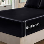 Homiest 4Pcs Extra Deep Pocket Satin Sheets Full Size Bed Set, 18-24 Inch Deep Pocket Bed Sheets Black Satin Sheet Set, Silky Satin Bedding Set Luxury Fitted Sheet Set Fits Ultra Deep Mattress