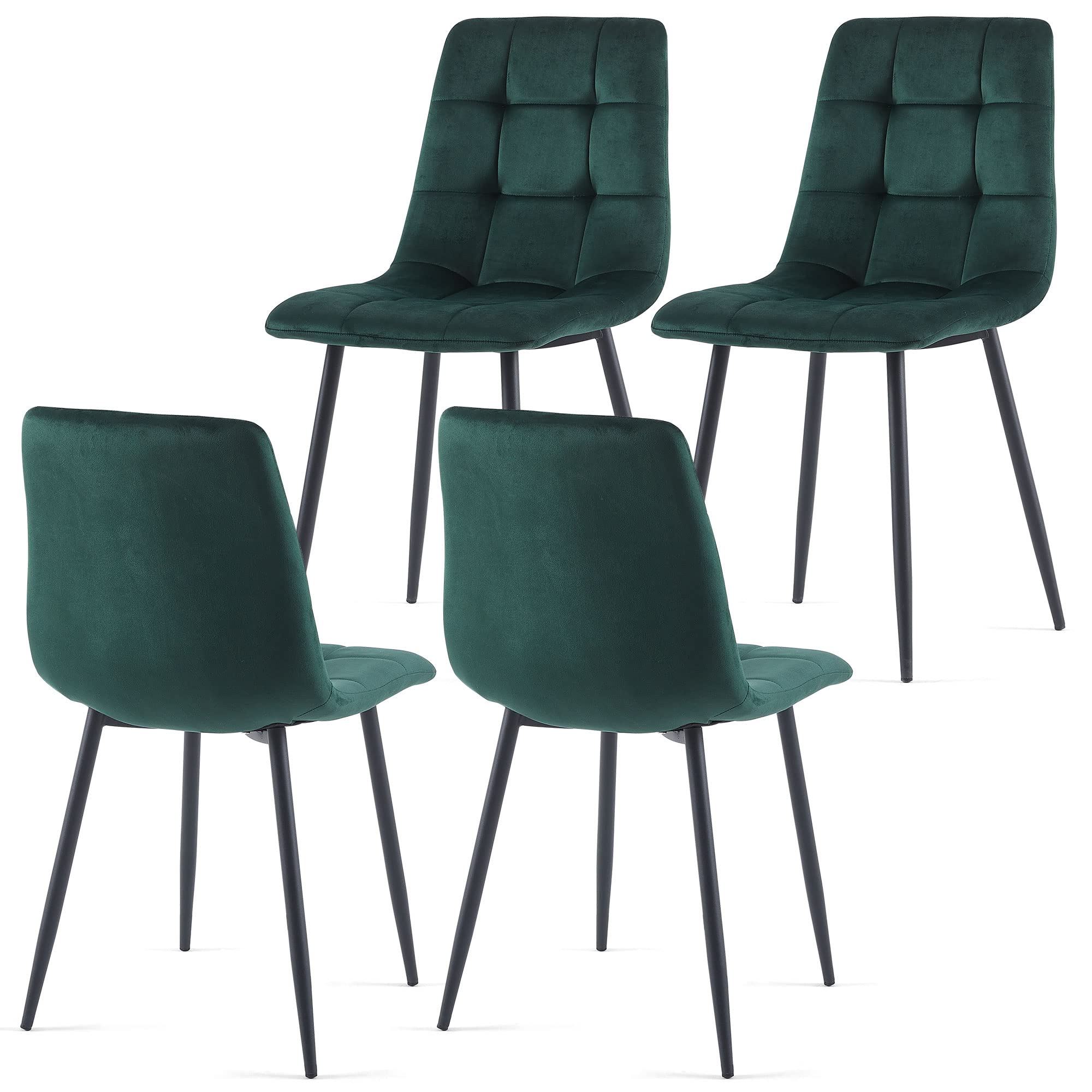 Nordicana Forest Green Velvet Dinner Chairs Set Of 4, Modern Armless Biscuit Tufted Dining Side Chairs With Metal Legs For Kitch
