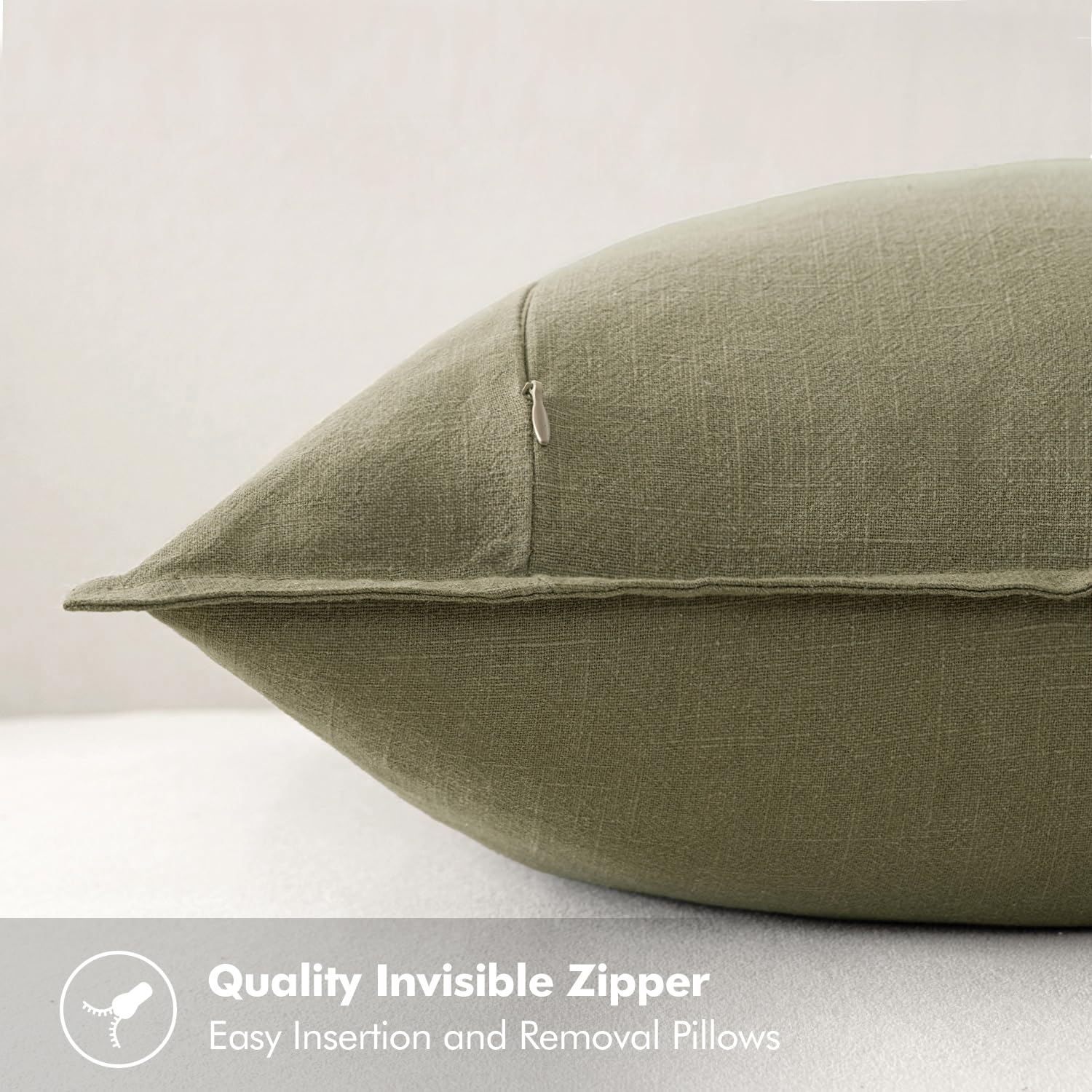 Miulee Linen Pillow Covers 20X20 Inch Light Olive Green ?Decorative Boho Farmhouse? ?Neutral Throw Pillows Pack Of 2 Soft Accent Couch Pillowcases Spring Modern Home Decor Sofa Cushion Livingroom Bed