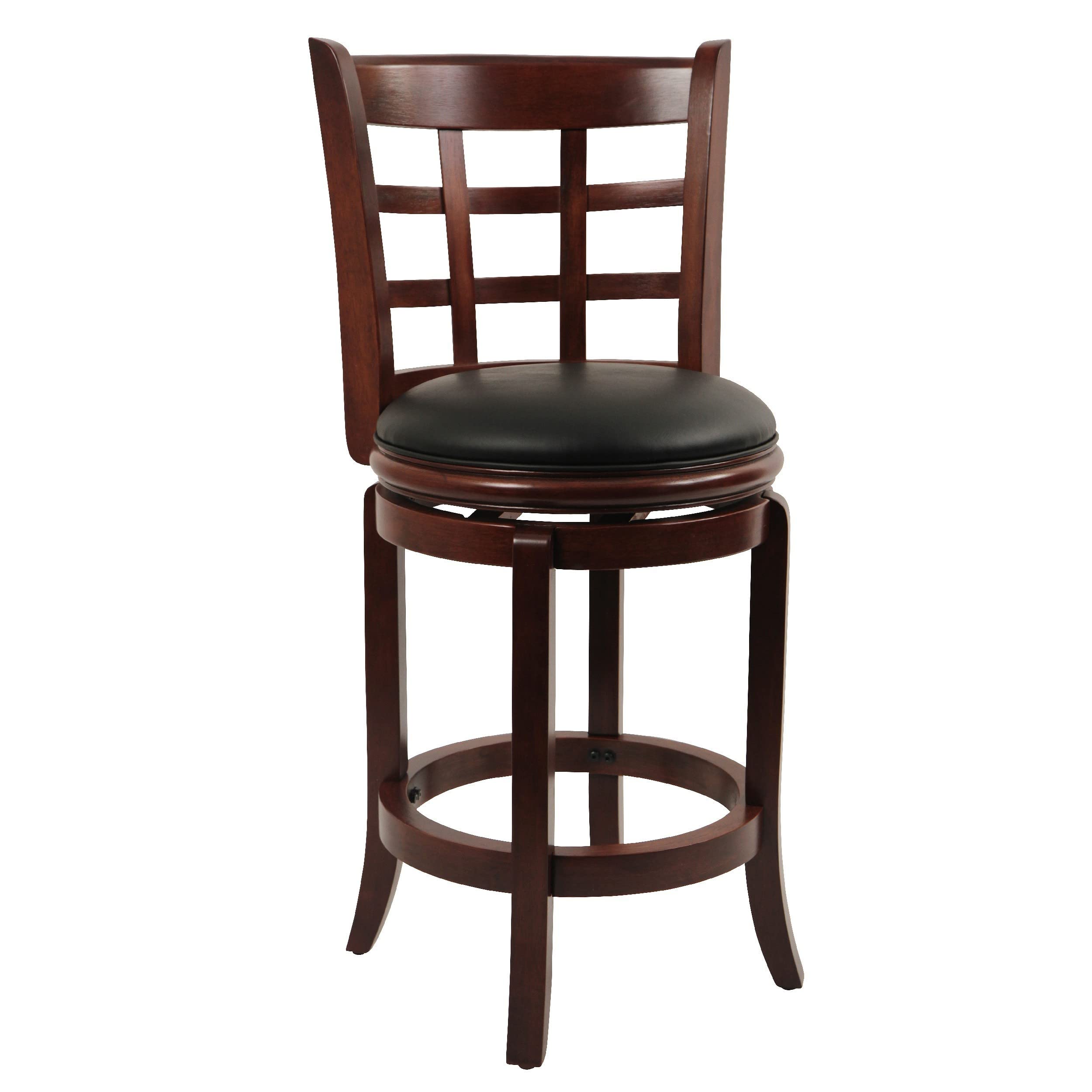 Benjara Sabi 24 inch Swivel Counter Stool, Solid Wood, Faux Leather