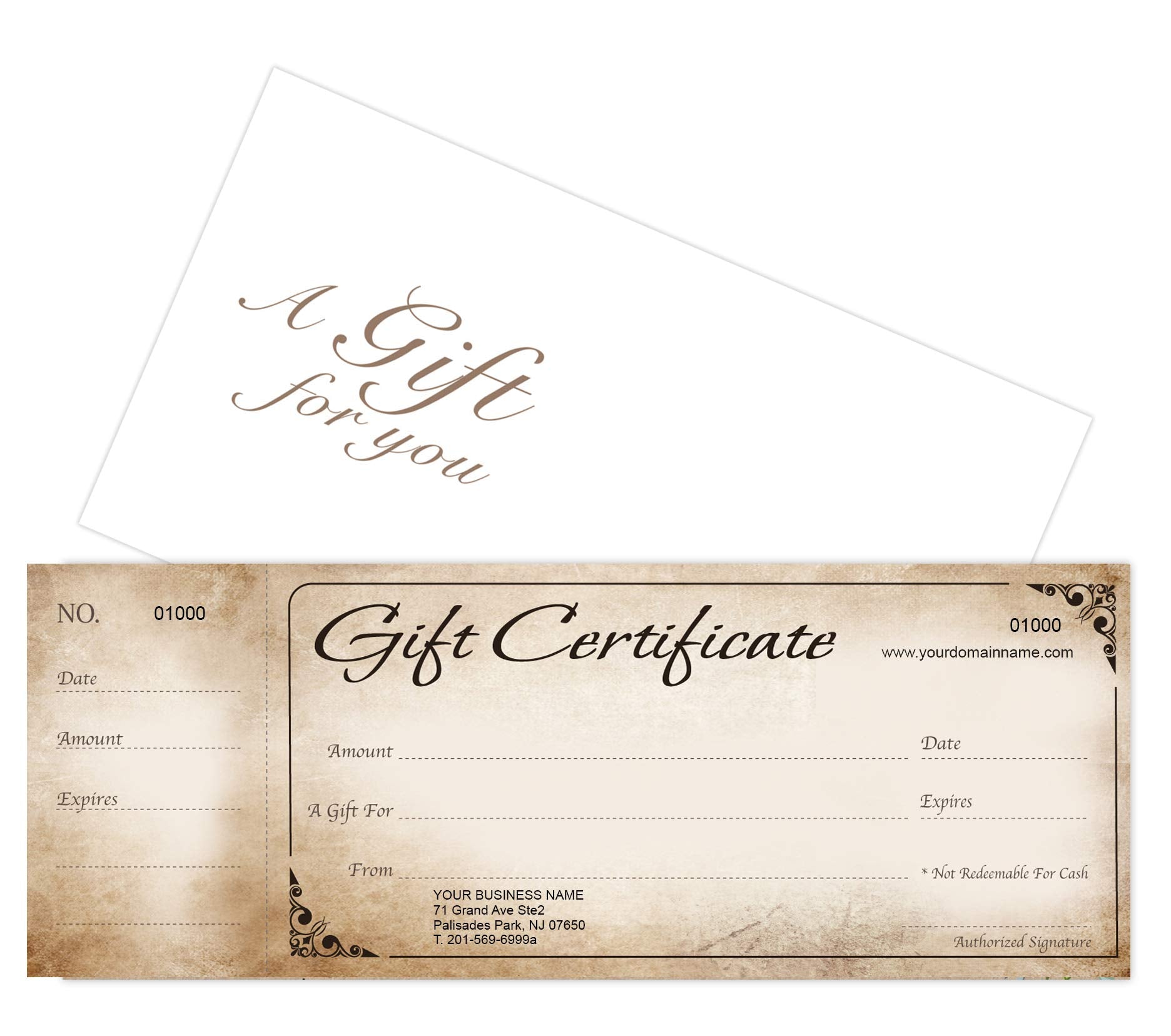 Custom Gift Certificates Cards With Envelopes 100 Set - Rustic Image - Gift Certificates For Business