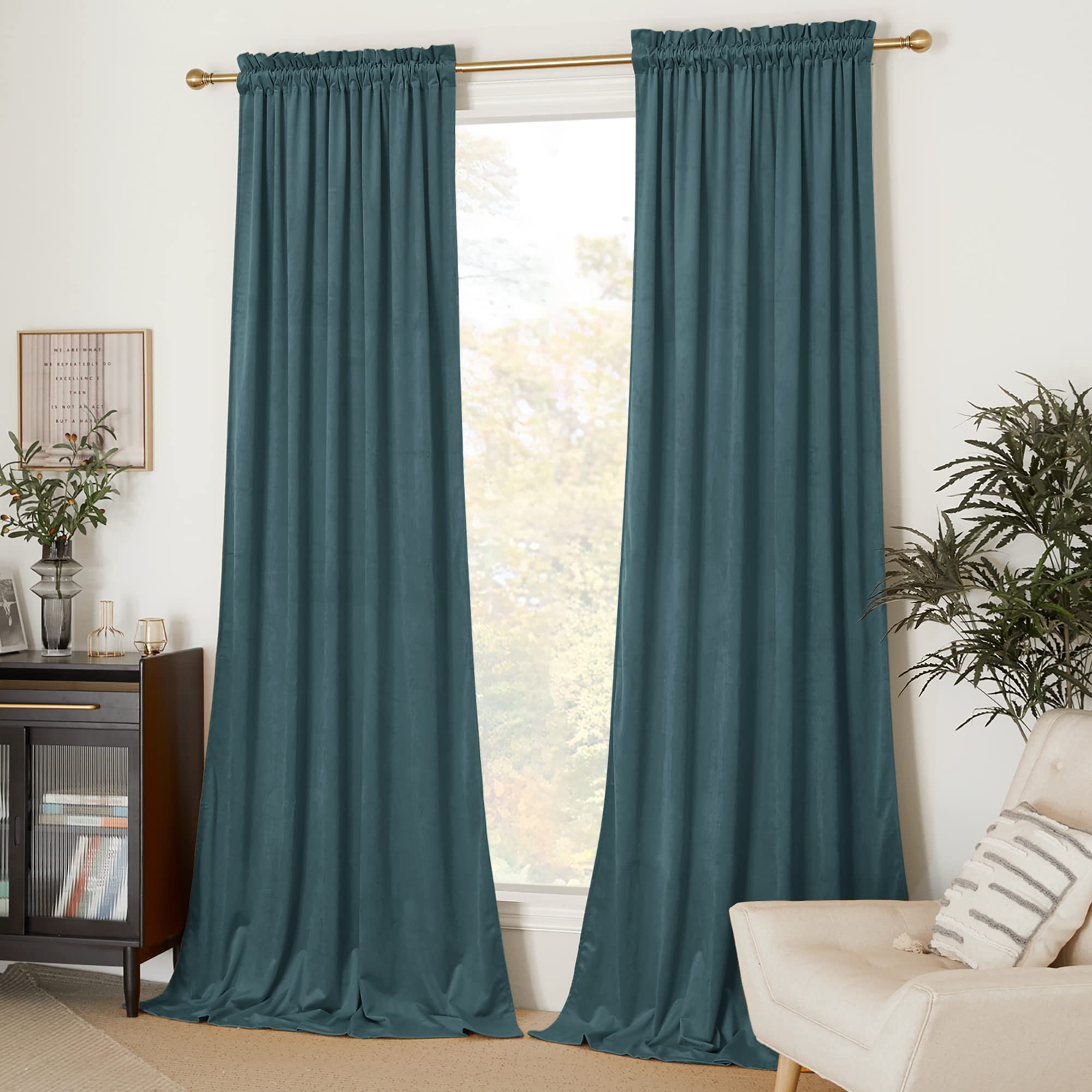 Nicetown Greyish Blue Velvet Curtains Room Darkening Panels, Thermal Insulated Super Soft Luxury Window Drapes For Bedroom Livin