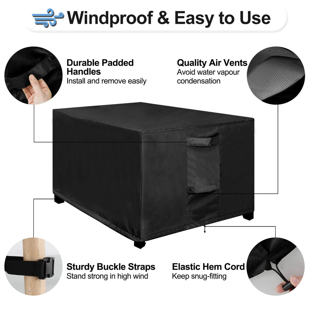 Outdoorlines Outdoor Waterproof Patio Ottoman Covers - Rectangle Uv-Proof Patio Side Table Cover Windproof Heavy-Duty Furniture Covering Protector 48L X 25W X 18H Inch, Black